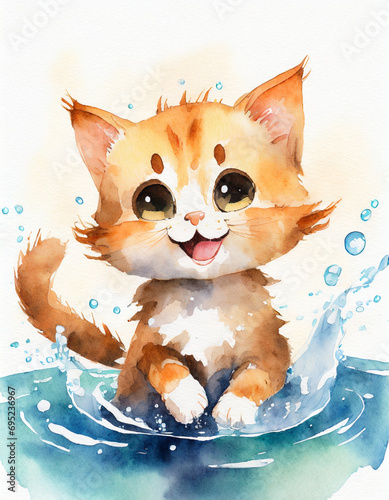 Niedliche kleine katze die im Wasser spielt © Esther Hildebrandt