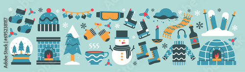 Set of winter essentials illustration. Winter essentials illustration. 
