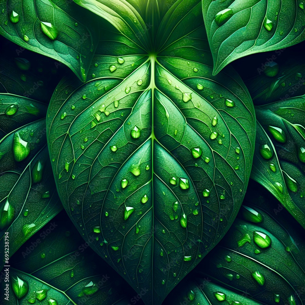 green leaf with water drops macro photo. Generated ai. green leaf with water drops macro photo. Generated ai.