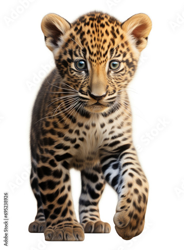 A close-up portrait of a leopard and a tiger  with one tiger isolated  showcasing their spotted fur and majestic presence against a white background  highlighting their status as powerful and beautifu