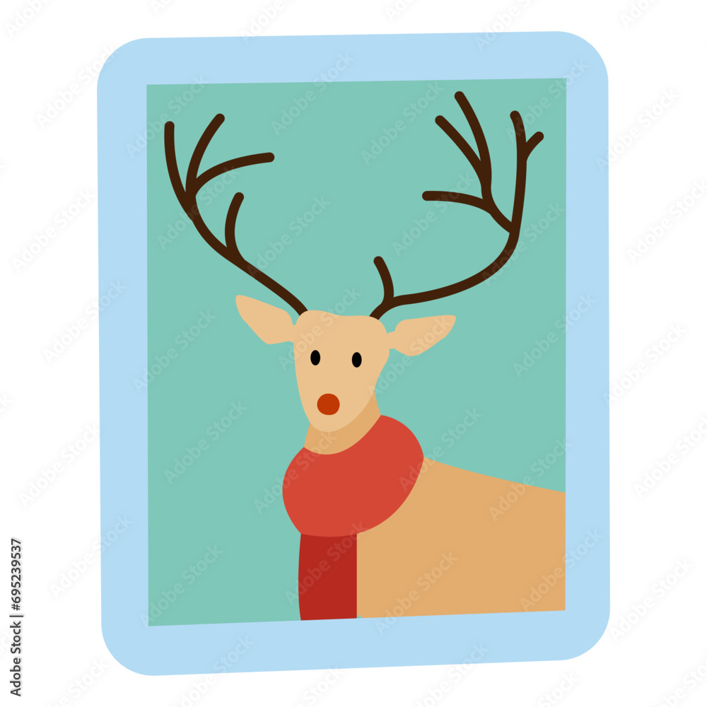 Deer with scarf picture frame flat illustration Deer with scarf picture frame flat illustration