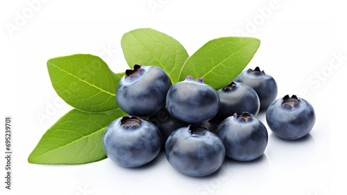 Blueberry isolated. Blueberry with leaves on white. Bilberry on white background. generative ai photo