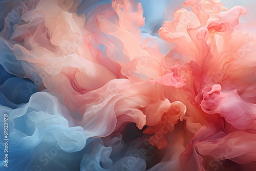 An ethereal abstract texture featuring delicate wisps of liquid colors floating on a serene backdrop