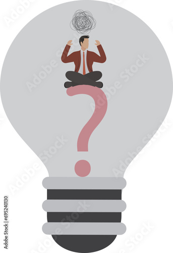 Lack of creativity Businessman, Sad businessman standing in the light bulb