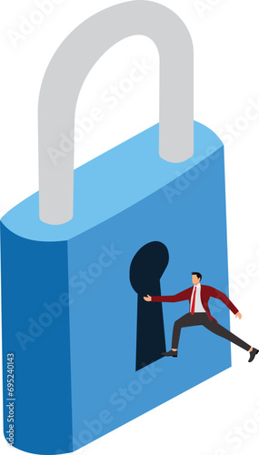 Businessman entering keyhole, the way forward