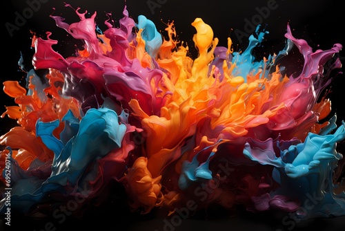 An explosion of vibrant liquid colors cascading down in an abstract waterfall-like composition ©  ALLAH LOVE