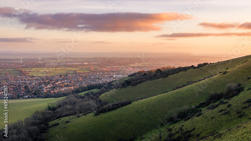 Winter sunrise over the east Sussex countryside from Combe Hilll Butts Brow Eastbourne east Sussex south east England © SuxxesPhoto