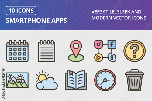 Smartphone Apps Thick Line Filled Colors Icons Set