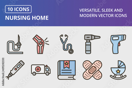 Nursing Home Thick Line Filled Colors Icons Set