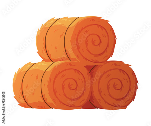 Hay Rolled and Tied with Rope as Dried Grass for Fodder Vector Illustration