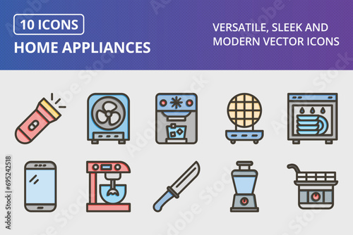 Home Appliances Thick Line Filled Colors Icons Set