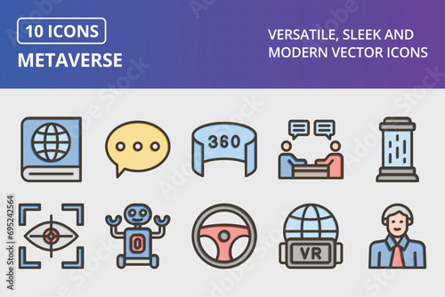 Metaverse Thick Line Filled Colors Icons Set