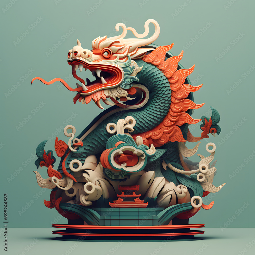 Chinese dragon dance, minimal simple design, 3d