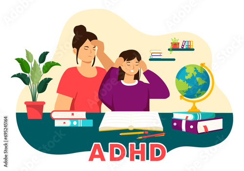 ADHD or Attention Deficit Hyperactivity Disorder Vector Illustration with Kids Impulsive and Hyperactive Behavior in Mental health and Psychology