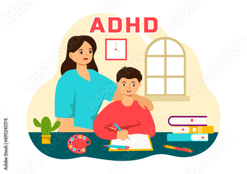 ADHD or Attention Deficit Hyperactivity Disorder Vector Illustration with Kids Impulsive and Hyperactive Behavior in Mental health and Psychology