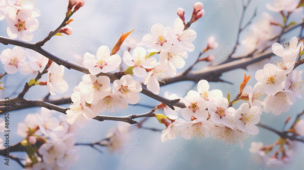 Nature's Rebirth: Blossoming Apricot Tree in the Freshness of Spring