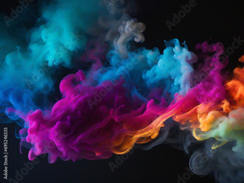 Colorful smoke erupts on a dark background