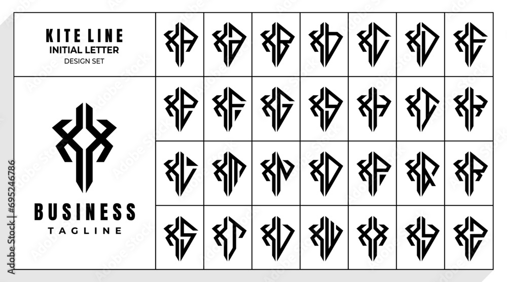 Set of abstract line kite letter X XX logo design