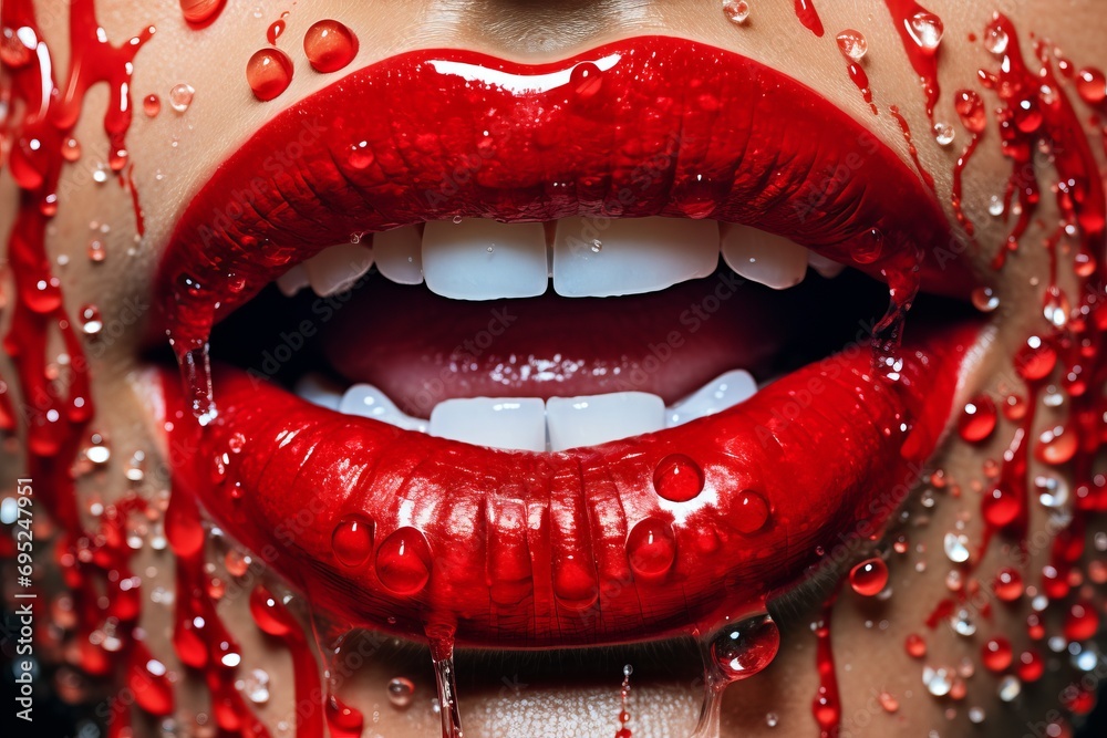 Close-Up Beauty. Red Lips and Radiant White Teeth Collage art Concept Close-Up Beauty. Red Lips and Radiant White Teeth Collage art Concept
