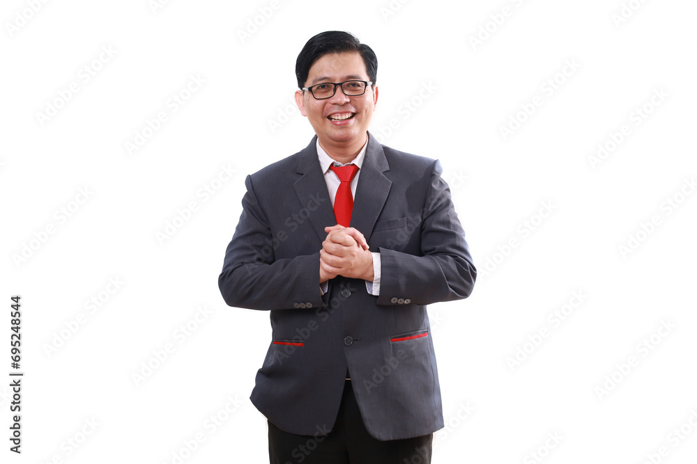 Happy asian businessman standing while looking at the camera. Isolated on white Happy asian businessman standing while looking at the camera. Isolated on white