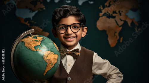 Cute indian little boy in senior teacher costume photo