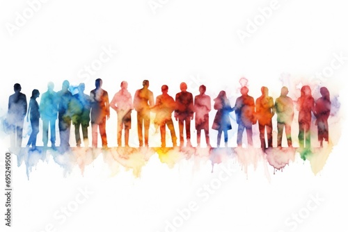 A group of people standing in a straight line. Can be used to represent teamwork, unity, or a queue formation. Suitable for business, education, or social concepts