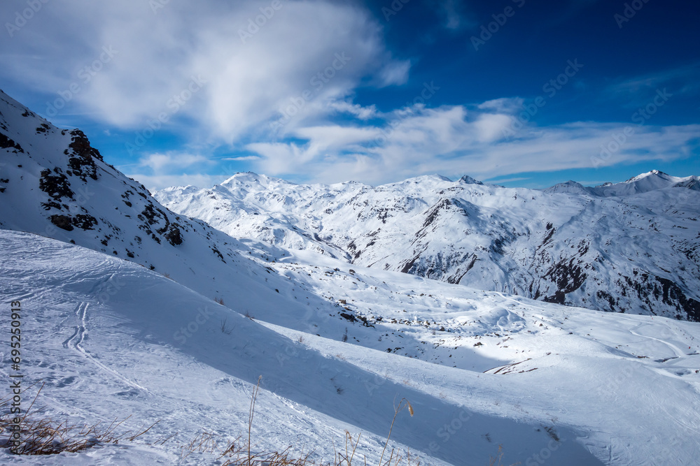 Ski slopes and mountains of Les Menuires in the french alps