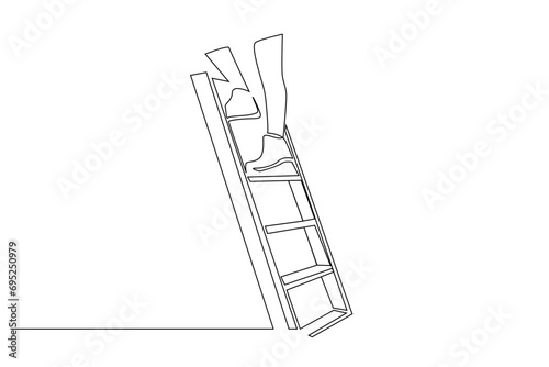 human leg going up stairs wooden one line art design