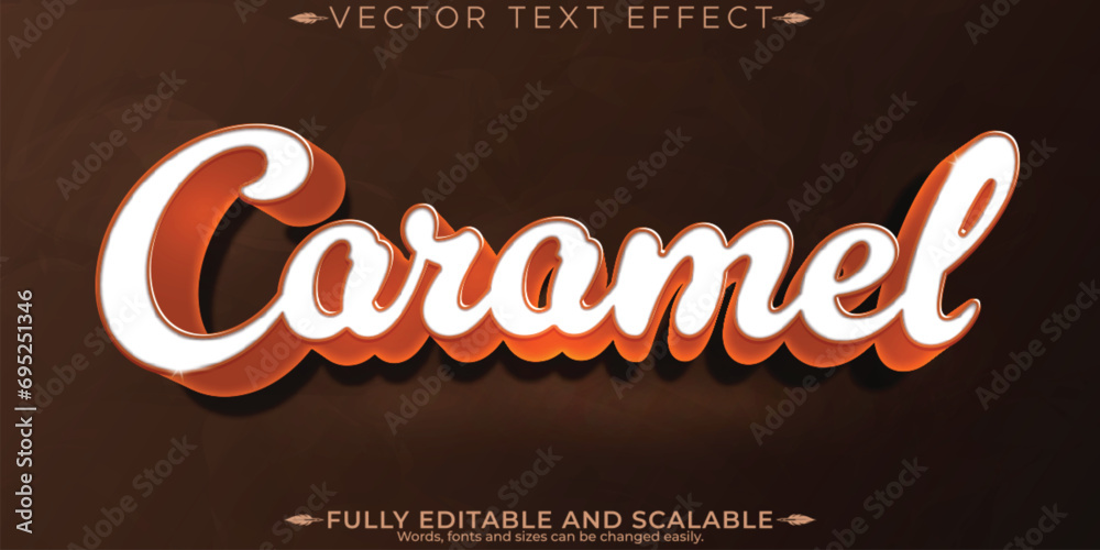 Caramel candy text effect, editable sugar and dessert font style - obrazy, fototapety, plakaty 