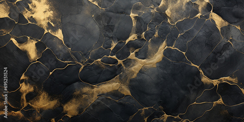 abstract black background with gold veins, stone texture, alcohol ink.	 photo
