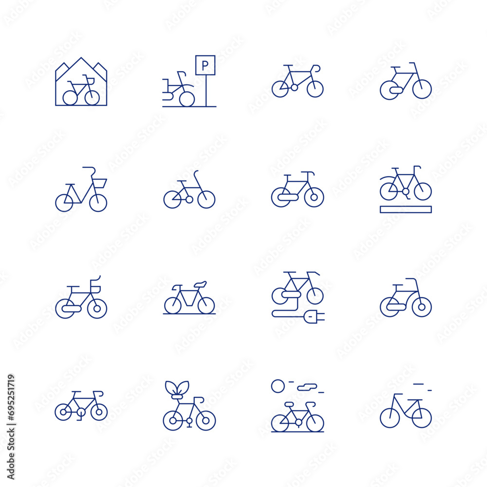 Cycling line icon set on transparent background with editable stroke. Containing bike, bicycle, electric bike, cycling, bike lane.