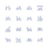 Cycling line icon set on transparent background with editable stroke. Containing tricycle, bike, bicycle, bycicle, bike rental, biking, delivery bike, cycling.