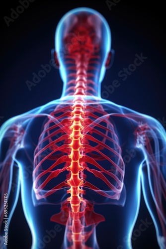 A picture of the back of a man with a highlighted spine. Can be used for medical or healthcare-related content