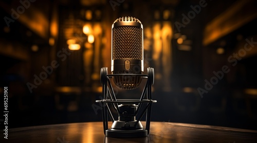 A podcast mic in a studio