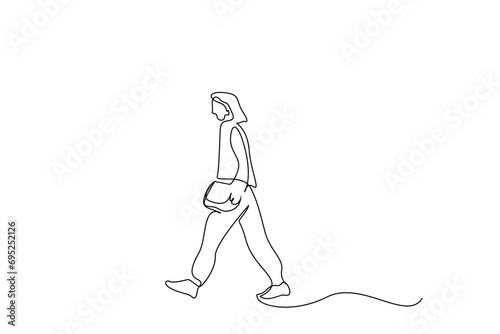woman walks away in nature life one line art design