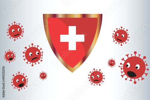 Shield, Red cross, and viruses, Protection against disease. vector illustration EPS 10