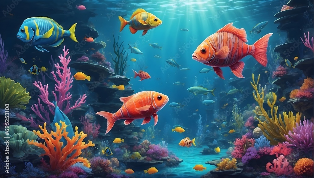 an abstract underwater scene with vibrant aquatic creatures and plants ai generated an abstract underwater scene with vibrant aquatic creatures and plants ai generated