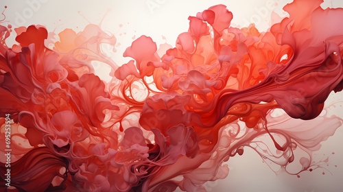 A burst of vibrant red ink disperses in water, giving rise to intricate patterns and captivating abstract forms