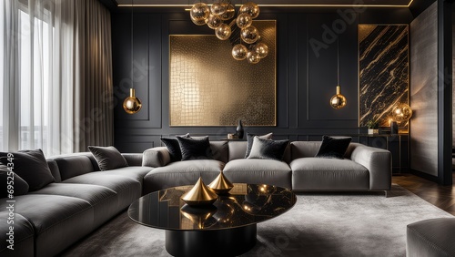 The apartment is in black and gold tones. © poto8313