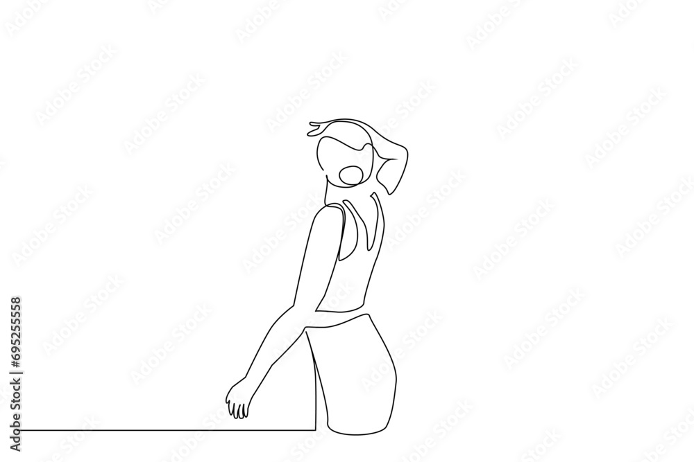 young woman nature looking away back rear behind view one line art design young woman nature looking away back rear behind view one line art design