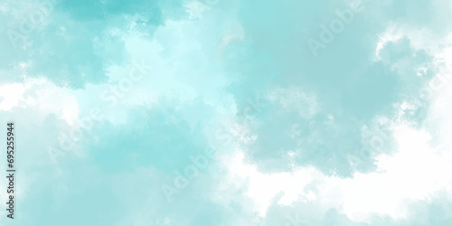 Abstract Mint Bluesky Water color background, Illustration. cloudy Minty sky background with clouds, cloudy light blue watercolor natural clouds and smoke. beautiful cloudy Mint turquoise