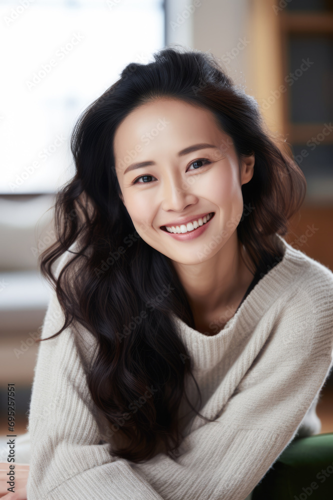 Smiling young Asian woman at home Smiling young Asian woman at home