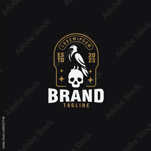 eagle and skull silhouette style badge vintage logo design vector template