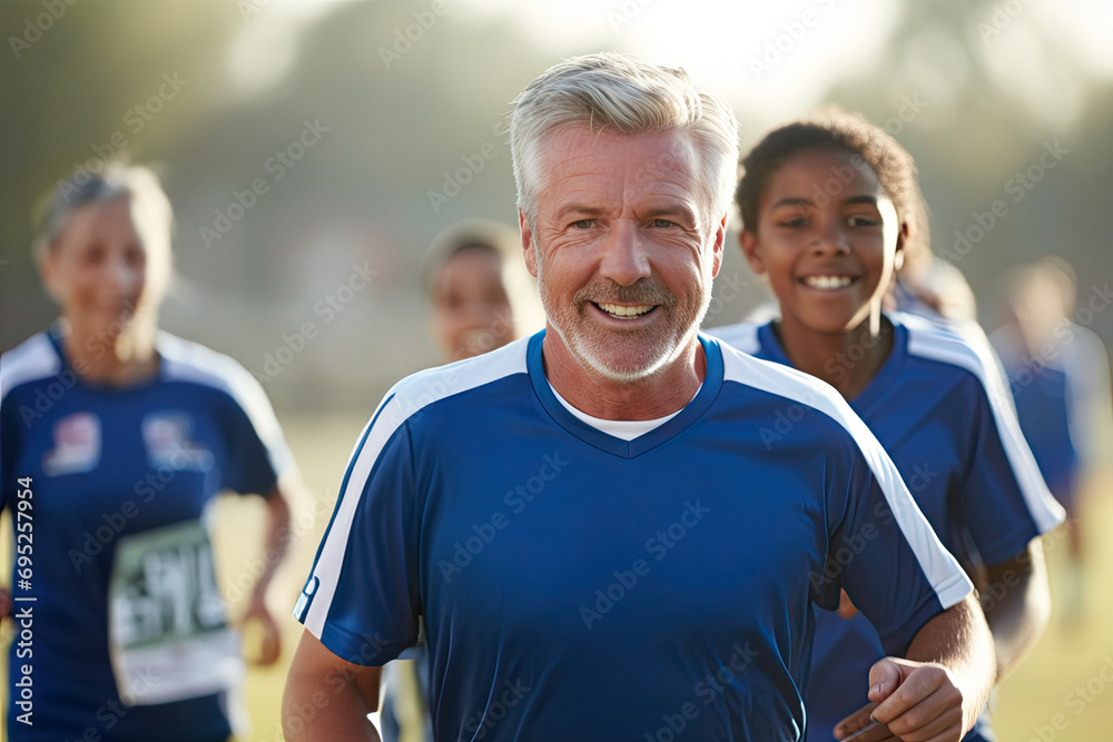 The diverse and coached soccer team exudes happiness and confidence, demonstrating the joy of teamwork and an active lifestyle. The diverse and coached soccer team exudes happiness and confidence, demonstrating the joy of teamwork and an active lifestyle.
