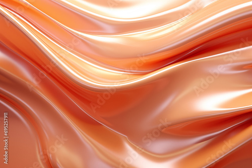 Background Liquid Metal. Fluid metal curve shape. Abstract waves. Wavy gradient holographic iridescent foil. Peach fuzz apricot vivid wallpaper.