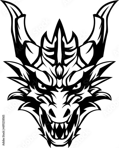 Dragon head black and white vector illustration