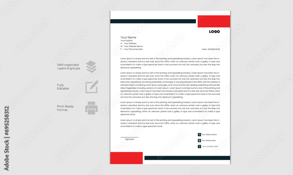 Modern Creative Vector Business Letterhead Design Template