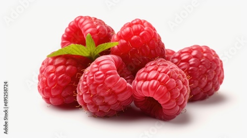 Fresh raspberries stacked on a clean white surface. Perfect for food-related projects or promoting healthy eating