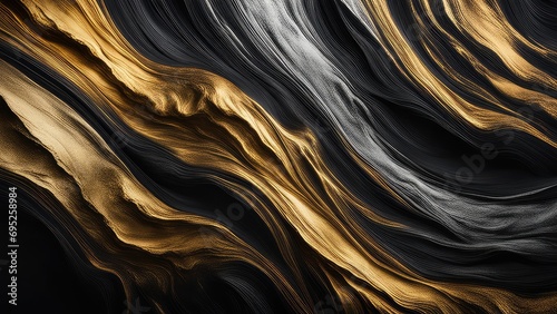 The painting is streaked in black and gold tones