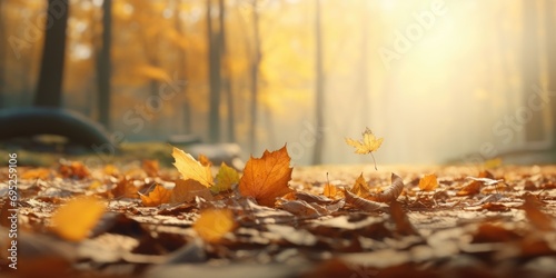 A bunch of leaves scattered on the ground. Ideal for autumn-themed designs or nature-related projects